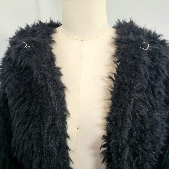 Madden NYC Black Faux Fur Fuzzy Cropped Jacket Size S - Picture 7 of 10